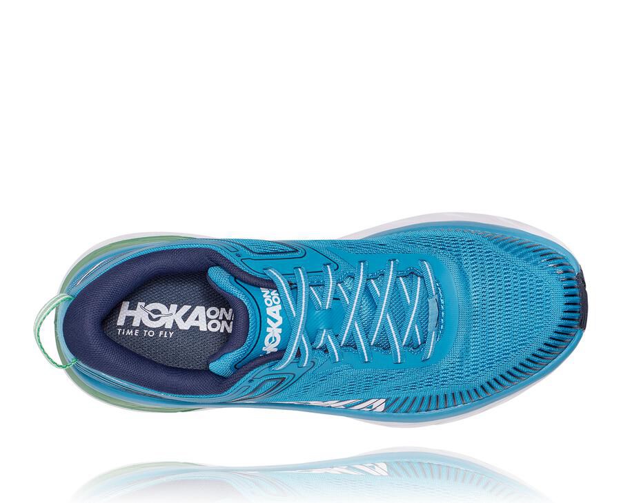 Hoka One One Koşu Ayakkabısı Erkek Mavi/Beyaz - Bondi 7 - RS1078493